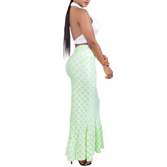 Polka Dots High Waist Mermaid Bodycon Maxi Skirt - Picture 5 of 7